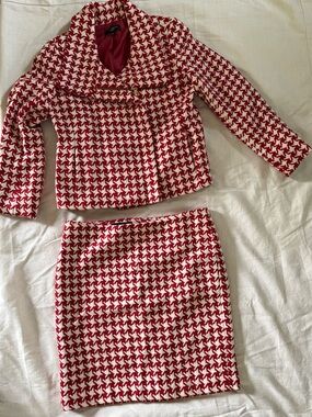 Talbots Red and White Houndstooth Jacket